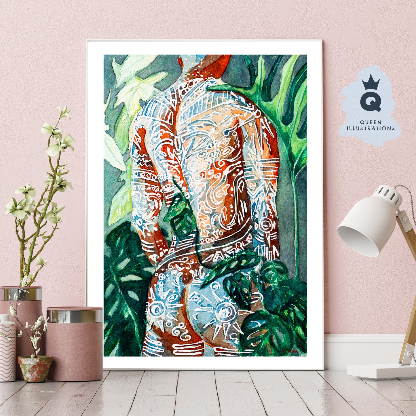 gay art, nude male body, watercolour painting, gay gift ideas, plants and tattoos, plant daddy