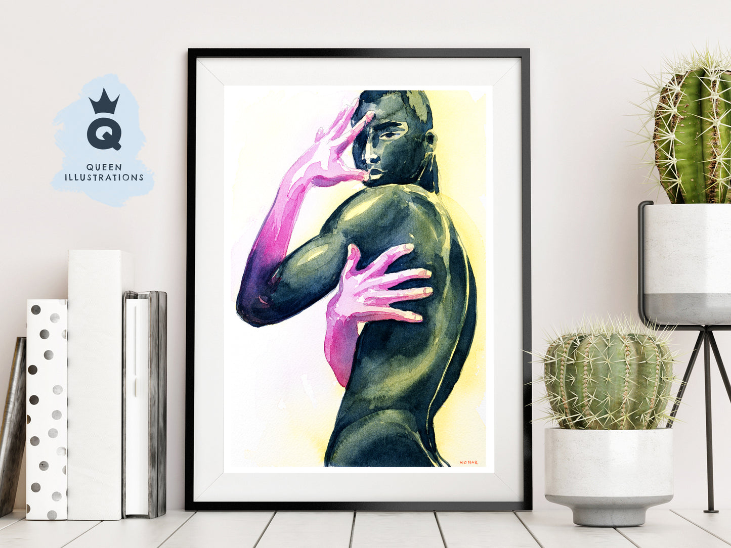 gay art, nude male body, watercolour painting, gay gift ideas,
