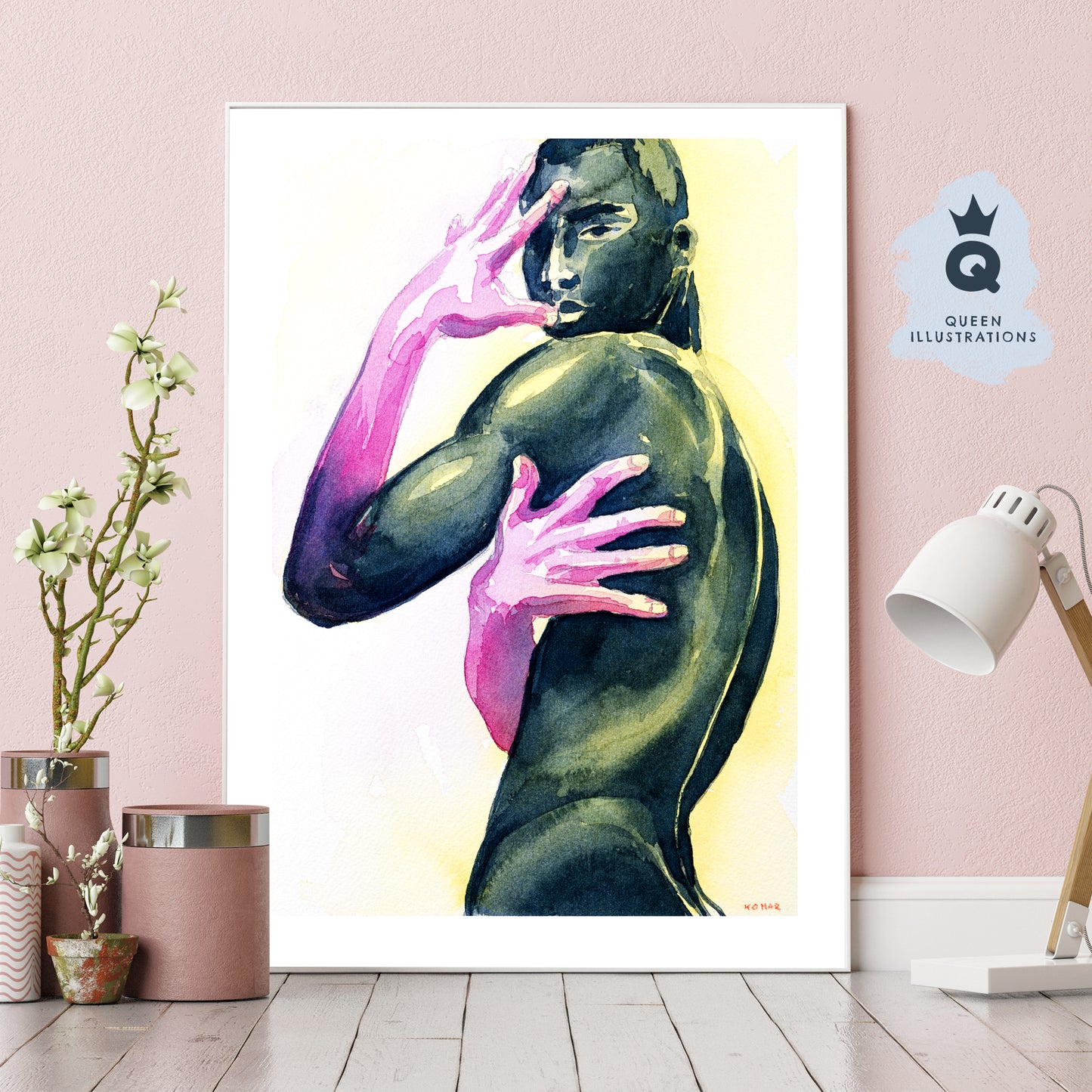 gay art, nude male body, watercolour painting, gay gift ideas,