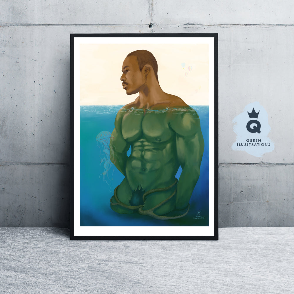 gay art, nude male body, watercolour painting, gay gift ideas,