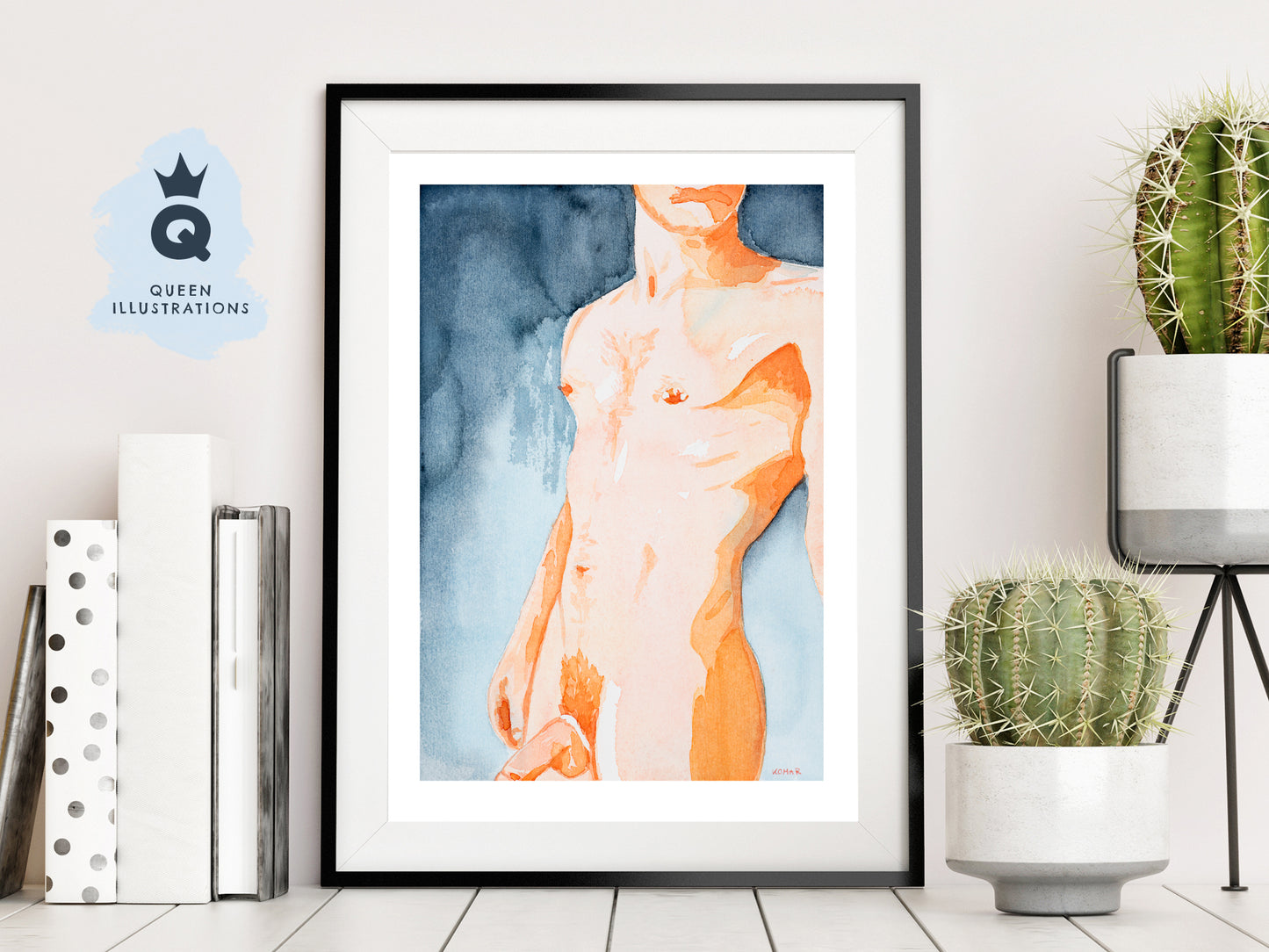gay art, nude male body, watercolour painting, gay gift ideas,