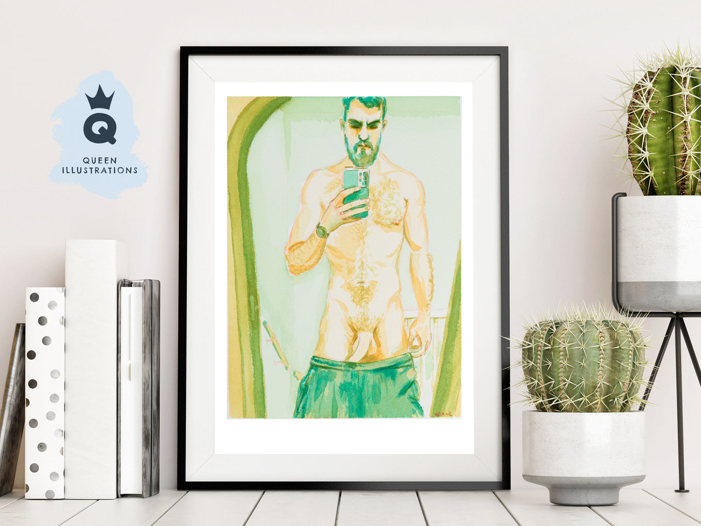 gay art, nude male body, watercolour painting, gay gift ideas,