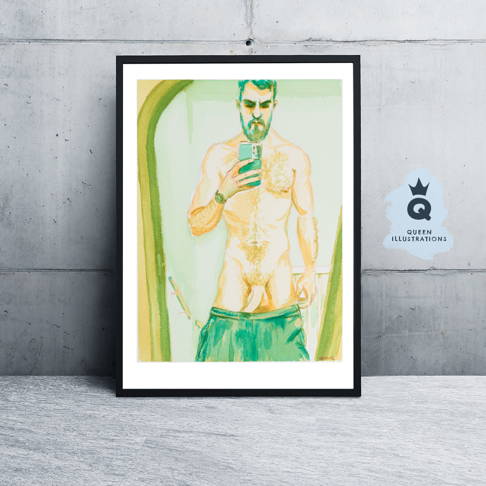 gay art, nude male body, watercolour painting, gay gift ideas,