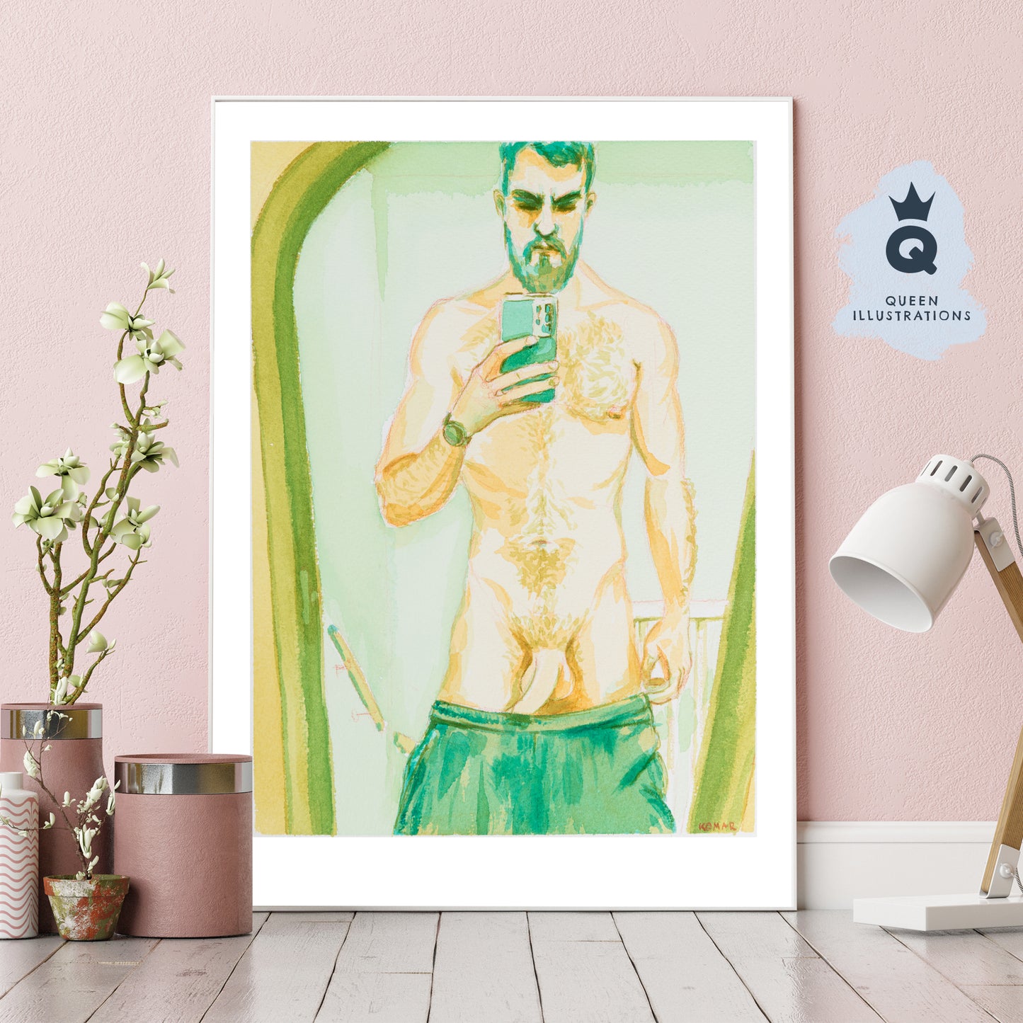 gay art, nude male body, watercolour painting, gay gift ideas,