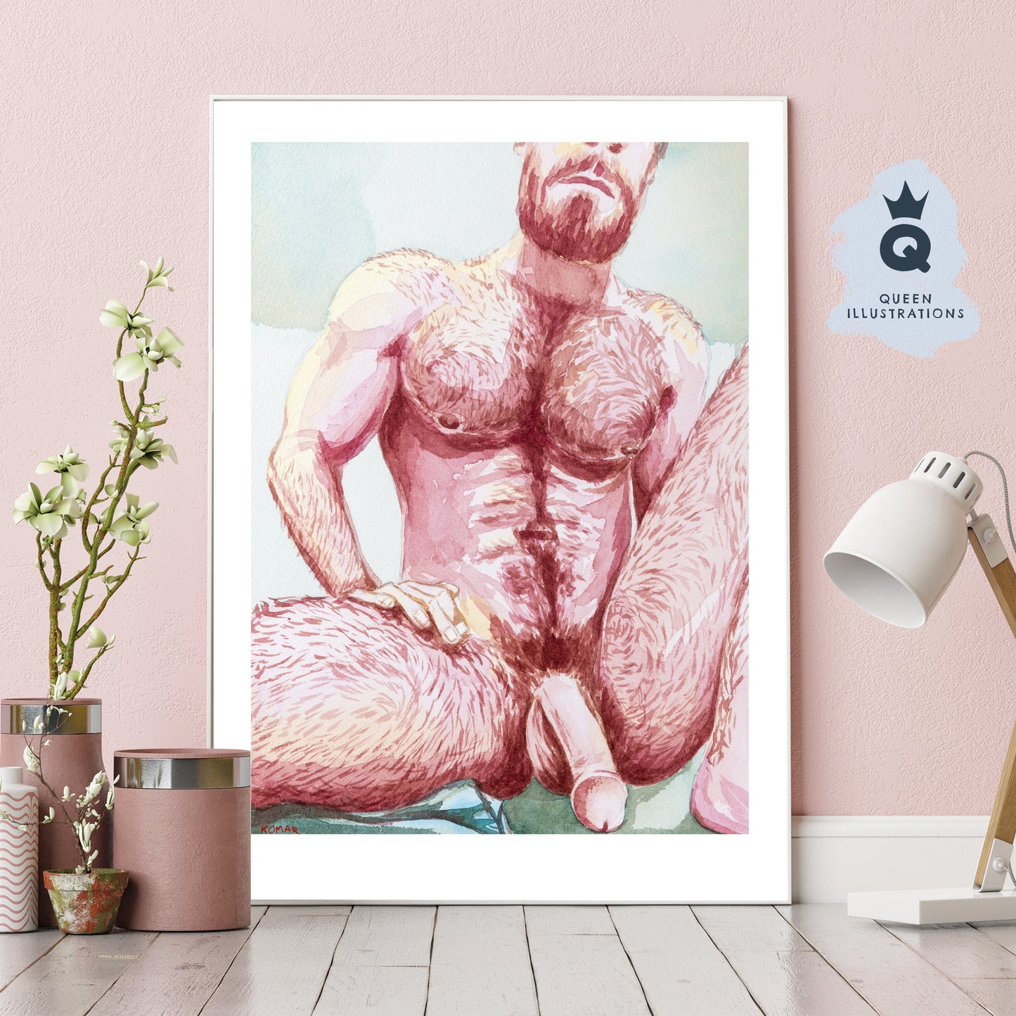 gay art, nude male body, watercolour painting, gay gift ideas, sexy selfie, naked bathroom mirror selfie, big dick , hairy man,