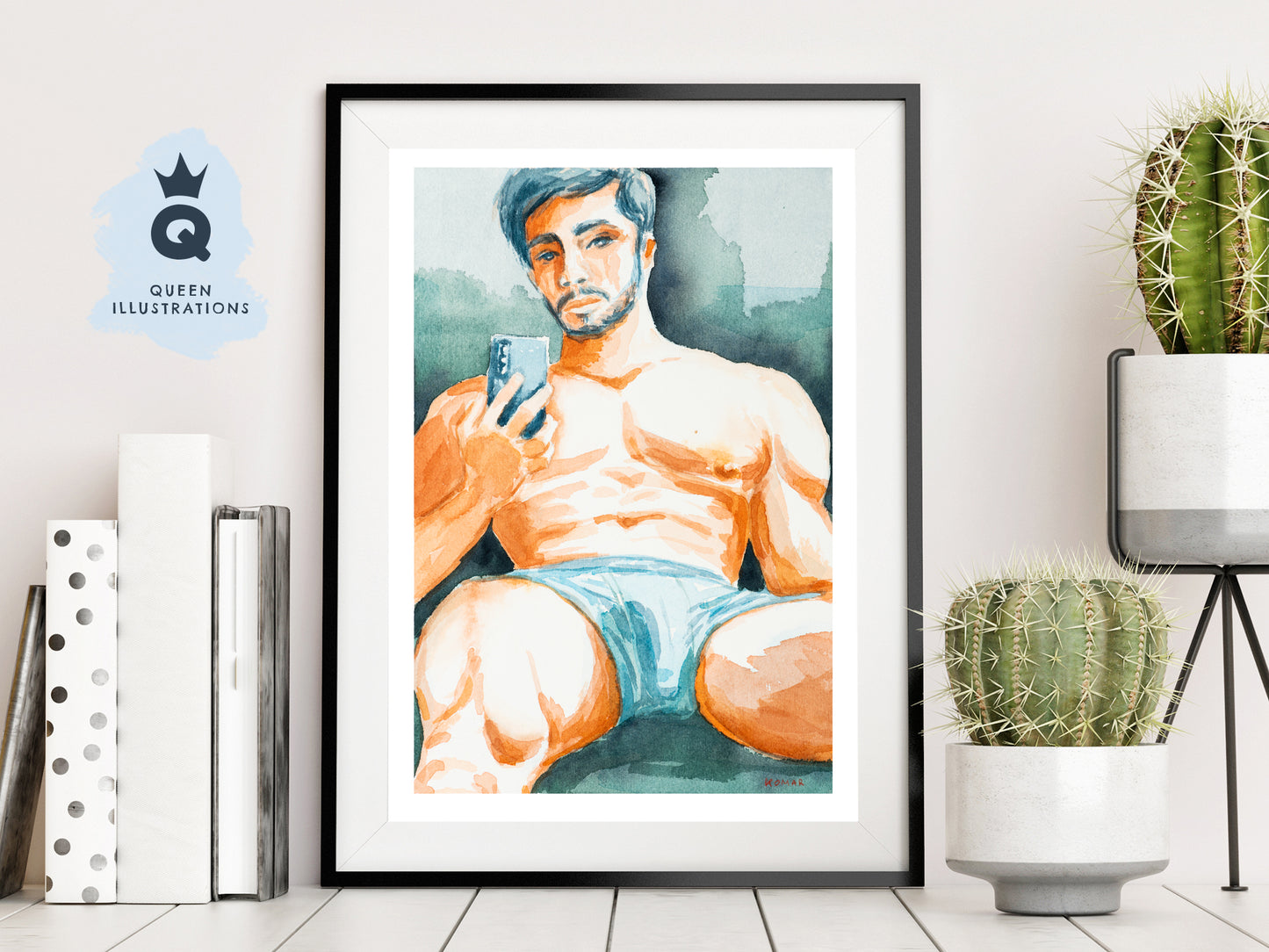 gay art, nude male body, watercolour painting, gay gift ideas,