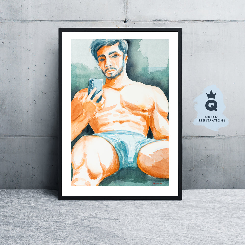 gay art, nude male body, watercolour painting, gay gift ideas,