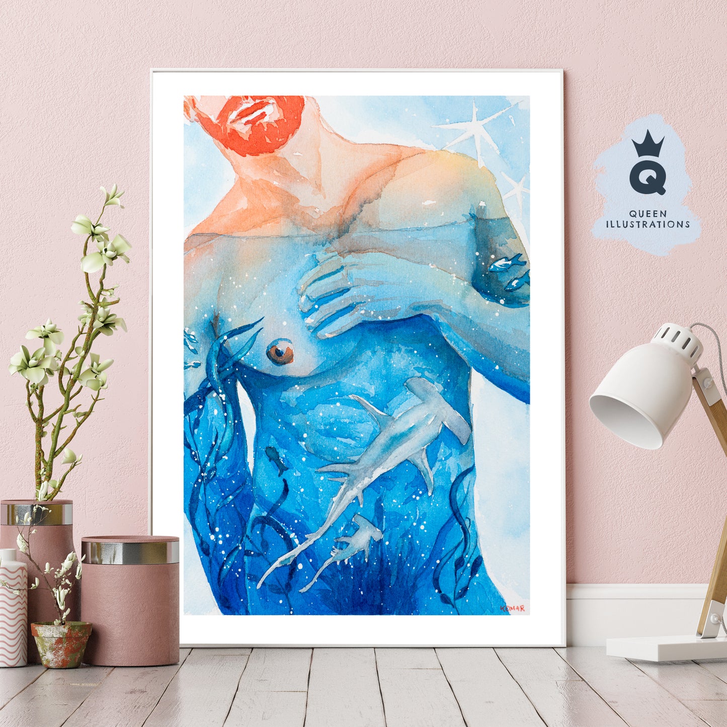 "SHARKS" - Naked man, Gay Art Print