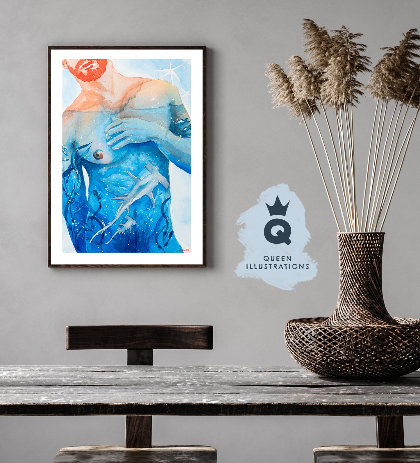 "SHARKS" - Naked man, Gay Art Print