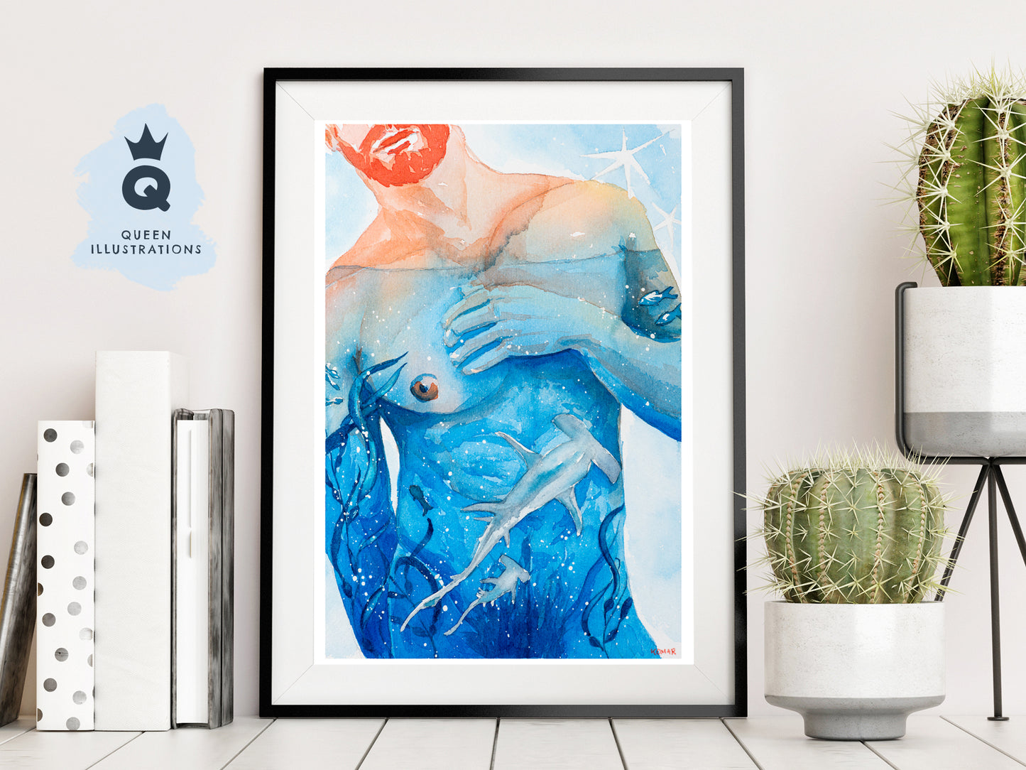 "SHARKS" - Naked man, Gay Art Print