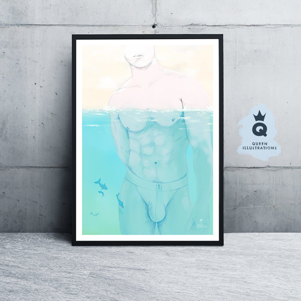 gay art, nude male body, watercolour painting, gay gift ideas,