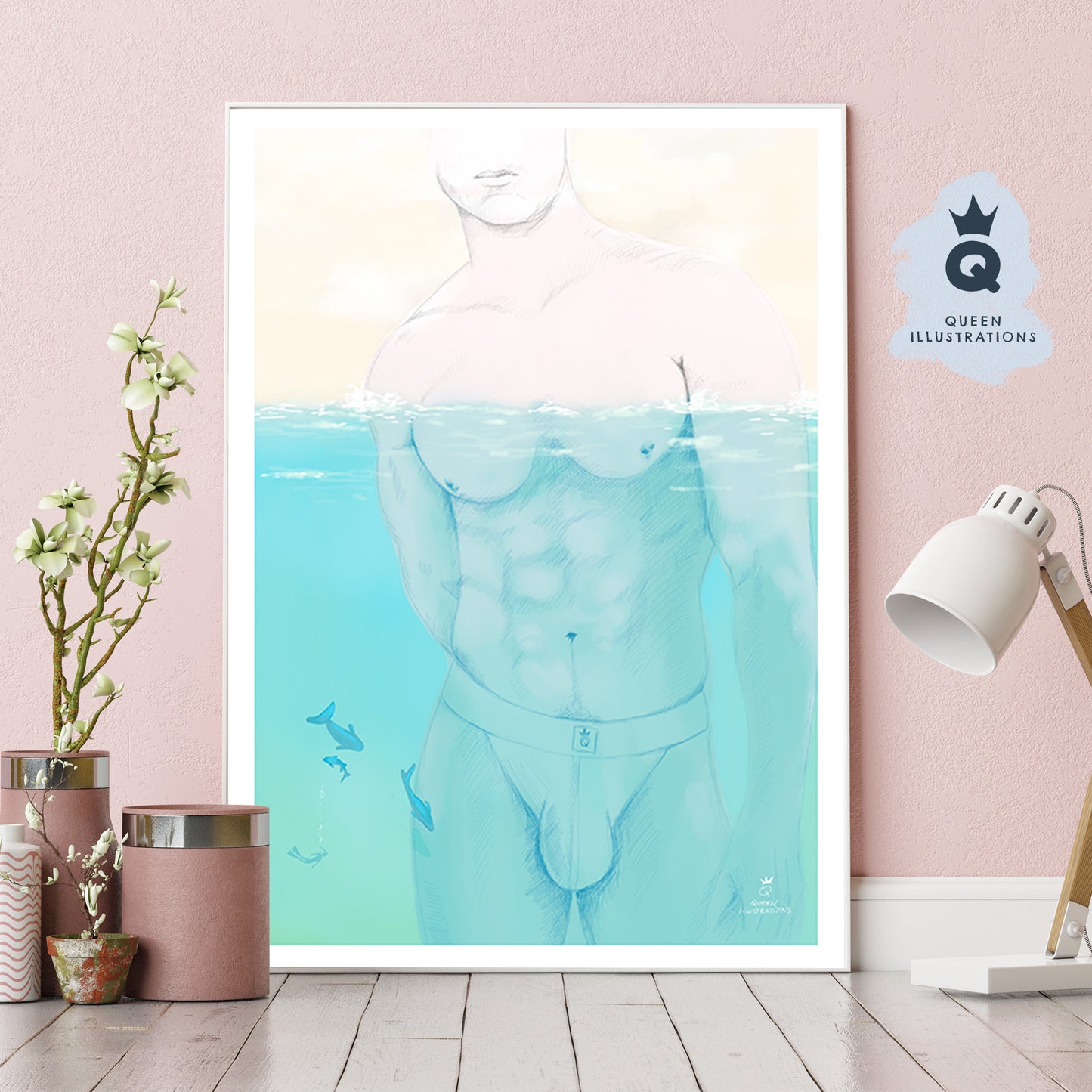 gay art, nude male body, watercolour painting, gay gift ideas,