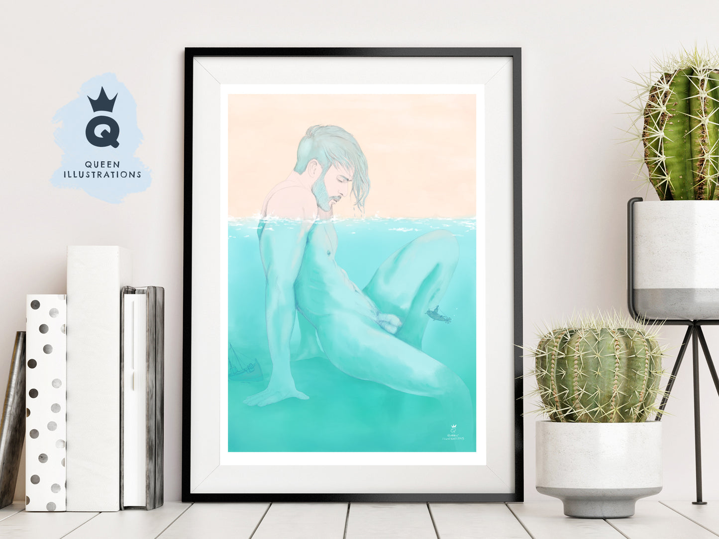 gay art, nude male body, watercolour painting, gay gift ideas,