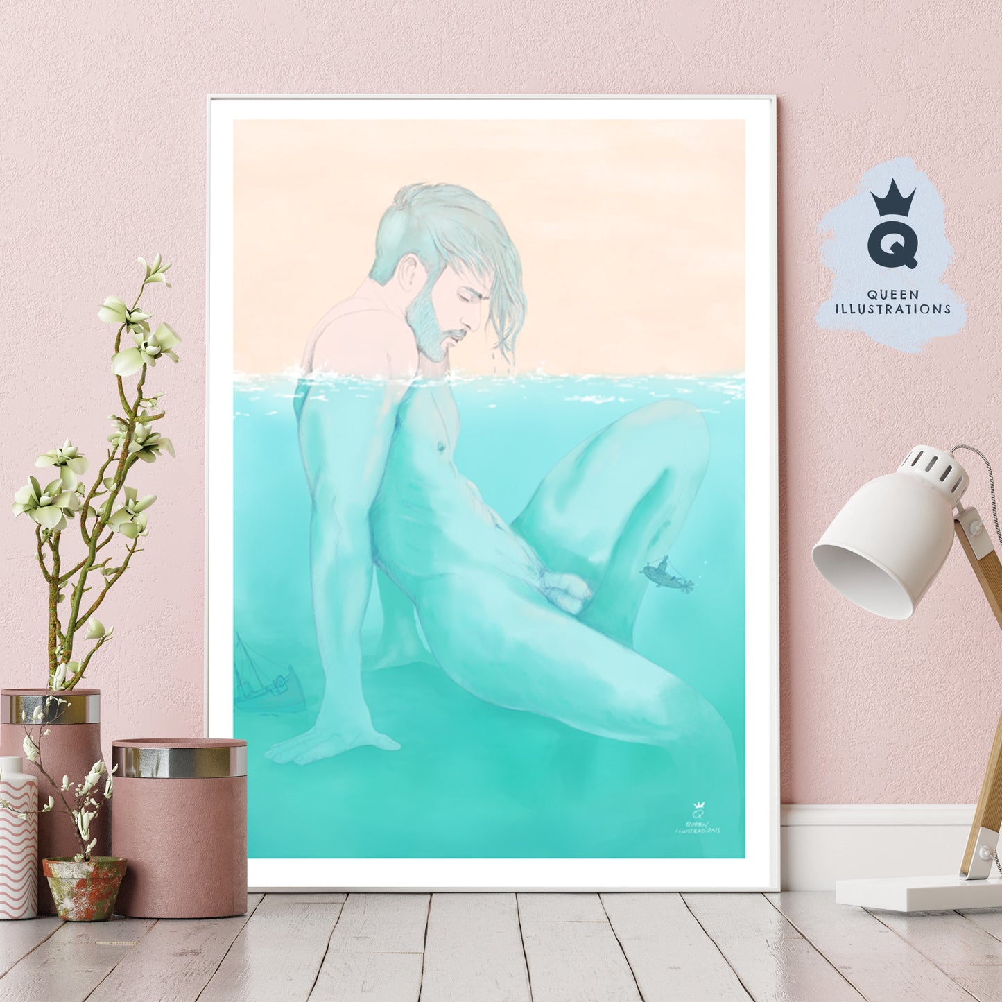 gay art, nude male body, watercolour painting, gay gift ideas,