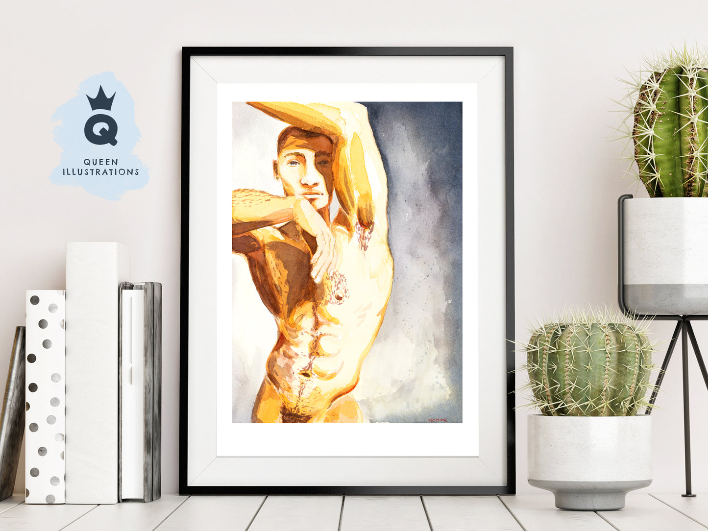 gay art, nude male body, watercolour painting, gay gift ideas,