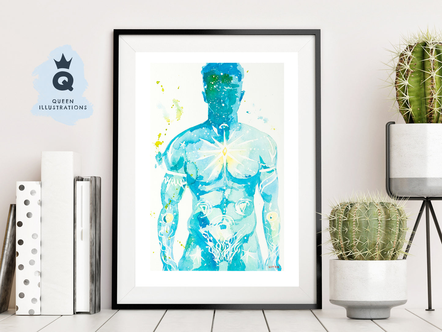 gay art, nude male body, watercolour painting, gay gift ideas,