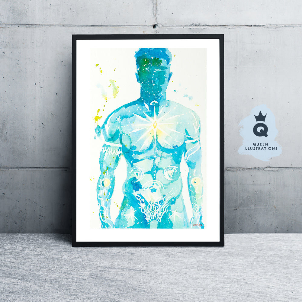 gay art, nude male body, watercolour painting, gay gift ideas,