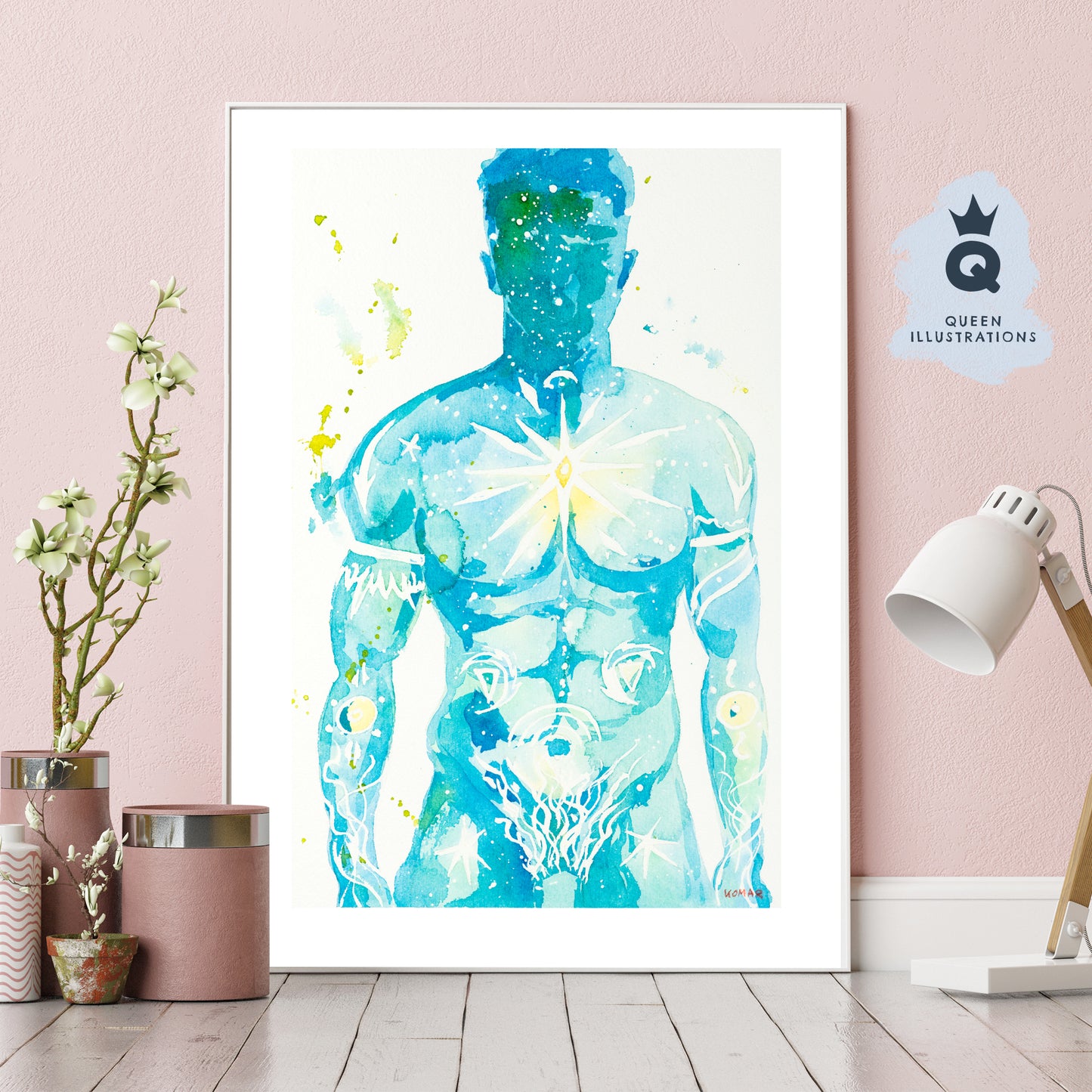 gay art, nude male body, watercolour painting, gay gift ideas,