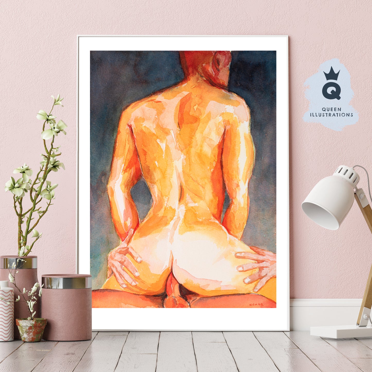 gay art, nude male body, watercolour painting, gay gift ideas, gay porn art, homoerotic art, hot guy riding a dick, sex, cock, ass