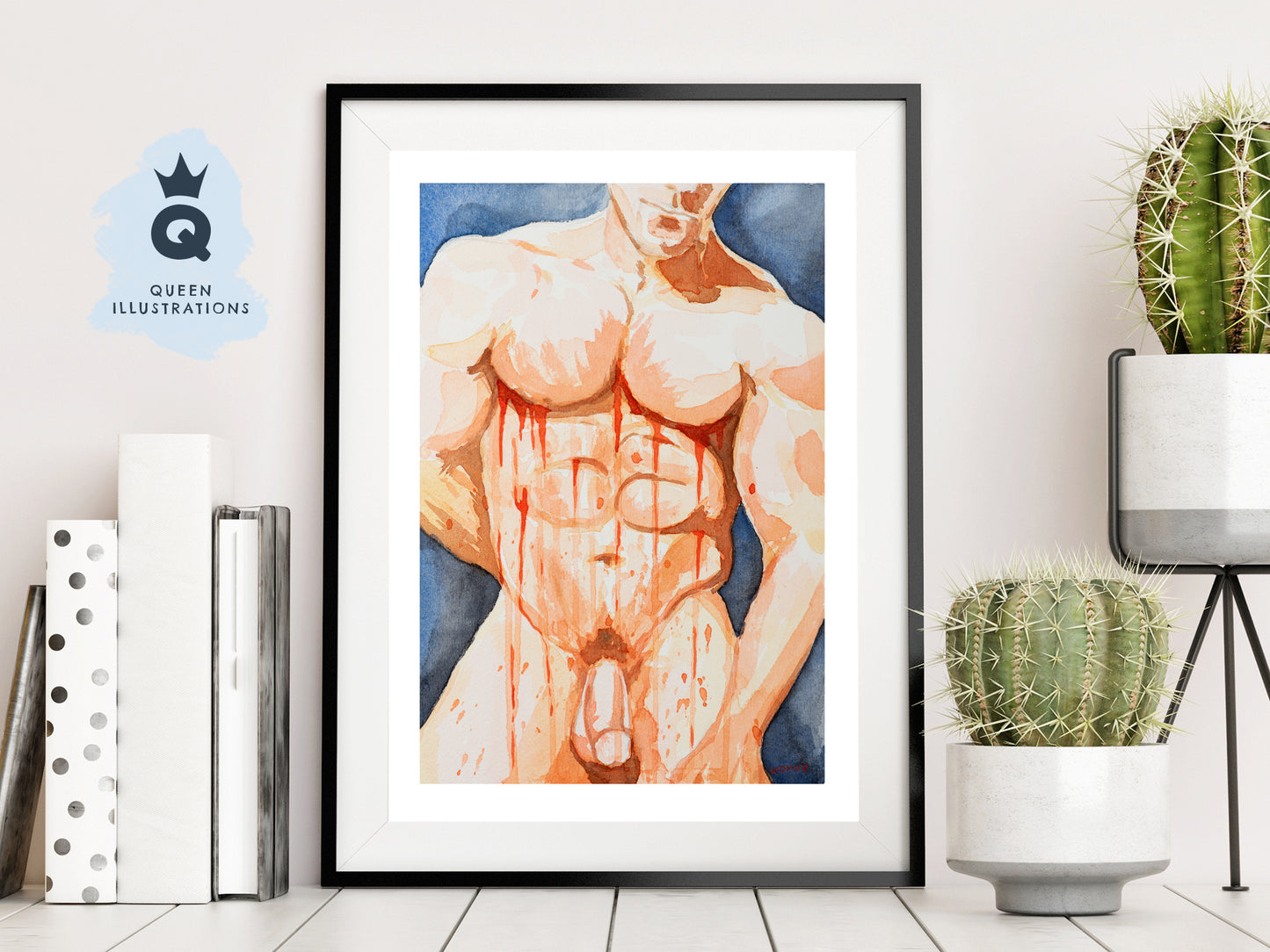 gay art, nude male body, watercolour painting, gay gift ideas,