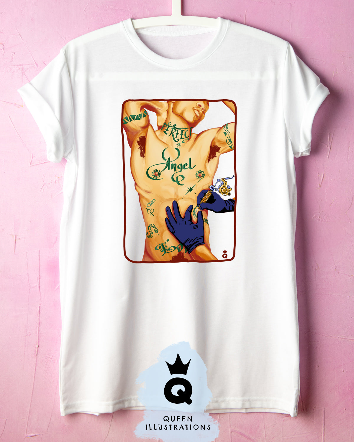 gay tattoos, naked guy getting tattooed, sexy homoerotic Gay T-shirt, Pride outfit