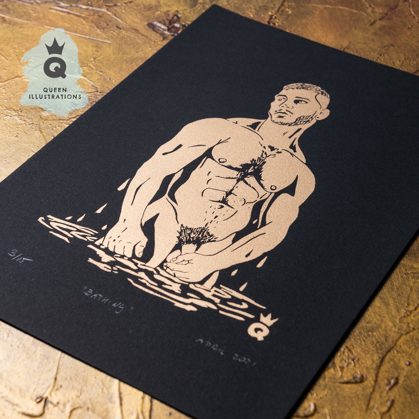 gay art, nude male body, traditional linocut print, gay gift ideas,