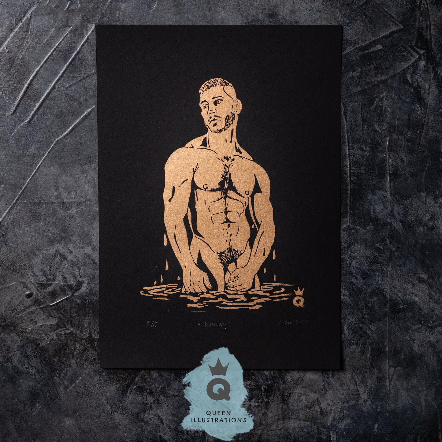gay art, nude male body, traditional linocut print, gay gift ideas,