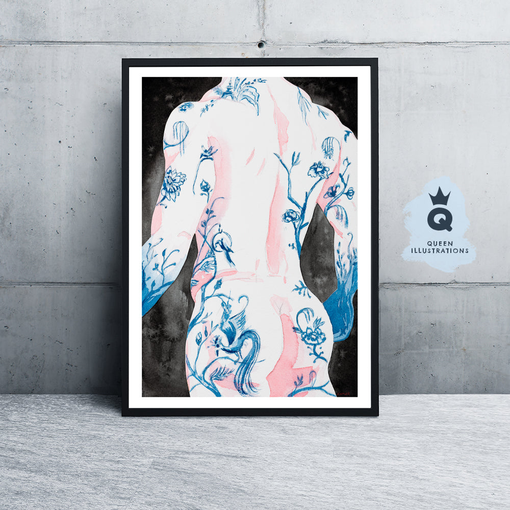 gay art, nude male body, watercolour painting, gay gift ideas,