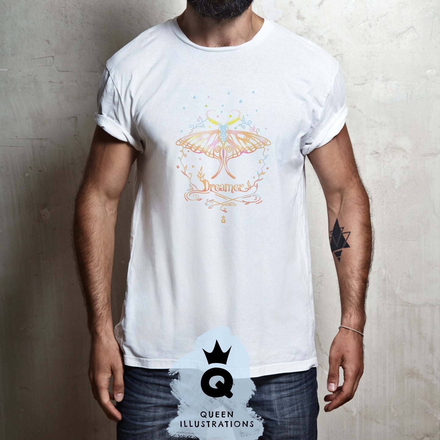 moth, dreamer, pastel colours, pastel rainbow T-shirt, dreams, pink, gay pride outfit, cute boho style