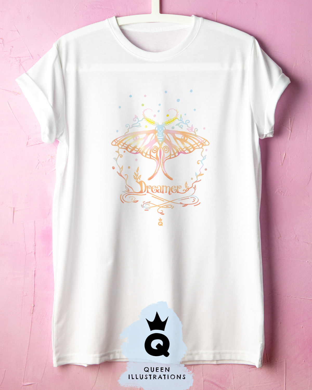 moth, dreamer, pastel colours, pastel rainbow T-shirt, dreams, pink, gay pride outfit, cute boho style