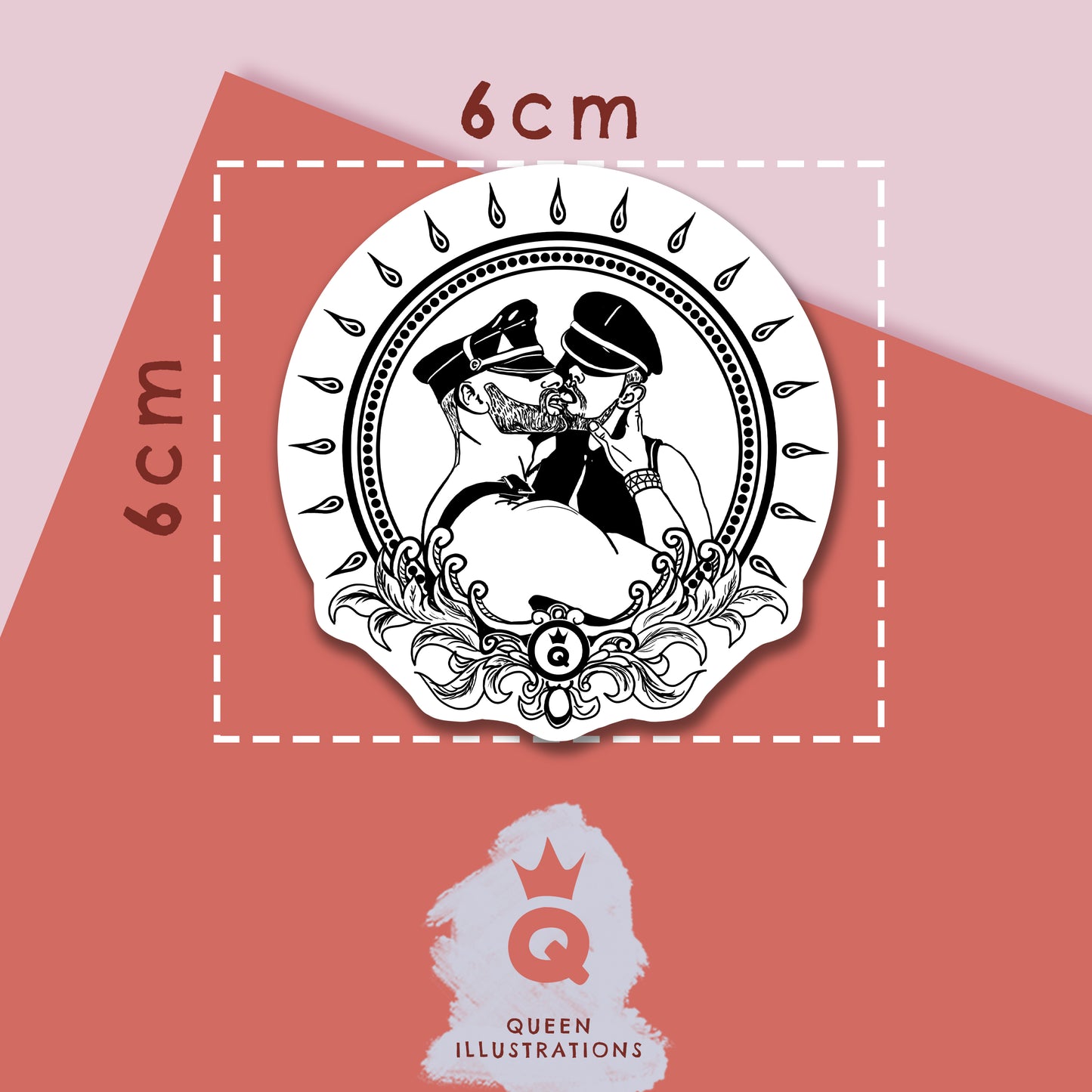 adult gay sticker with leather guys kissing