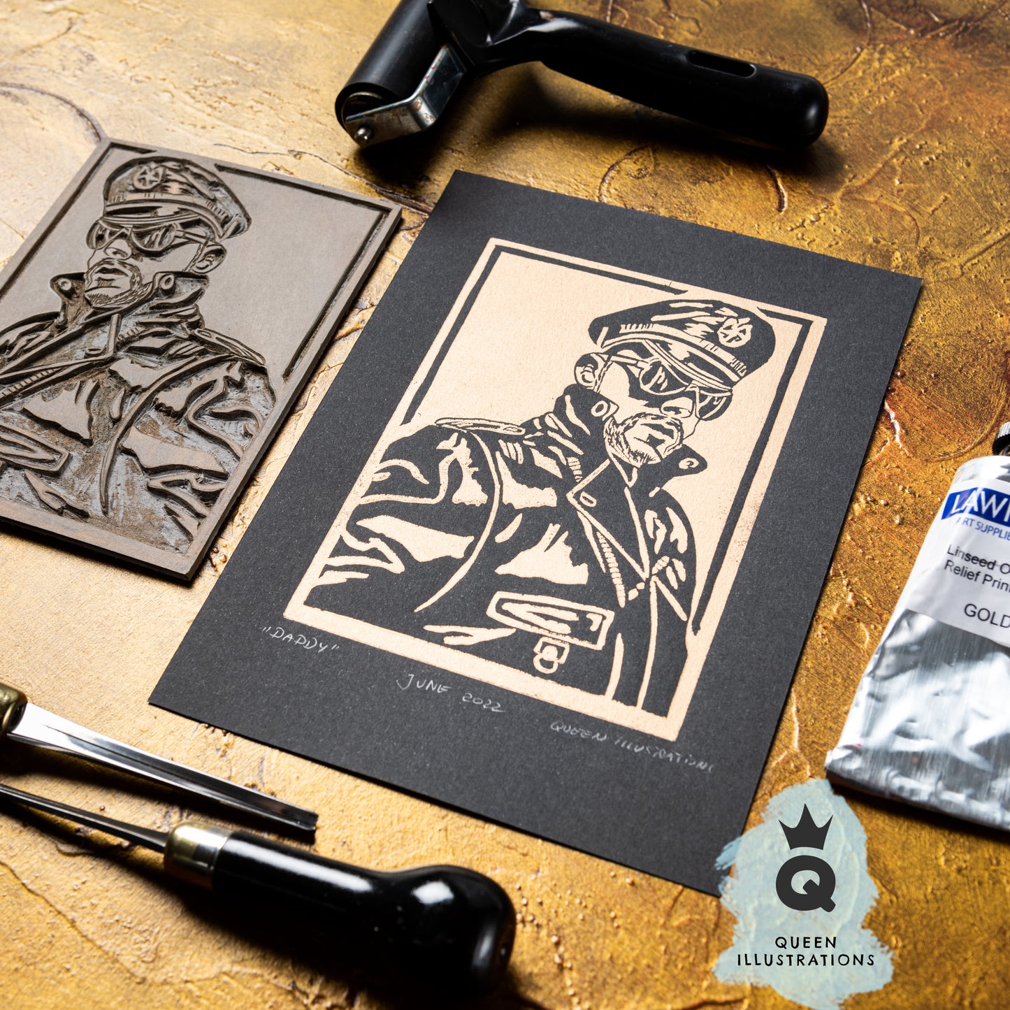 "DADDY" Linocut Print