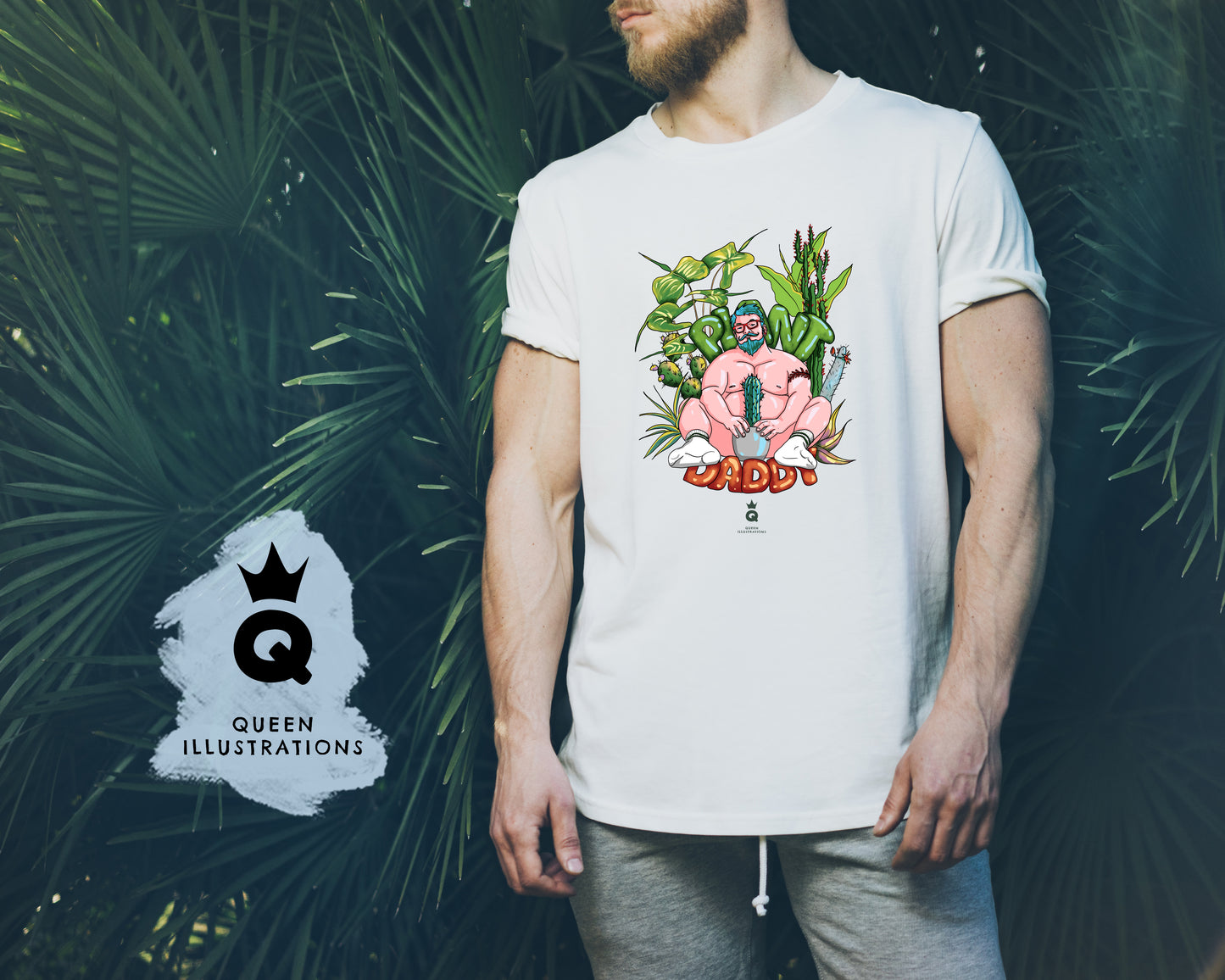 gay art, gay T-shirt, plant daddy, plants and guys, body positive,