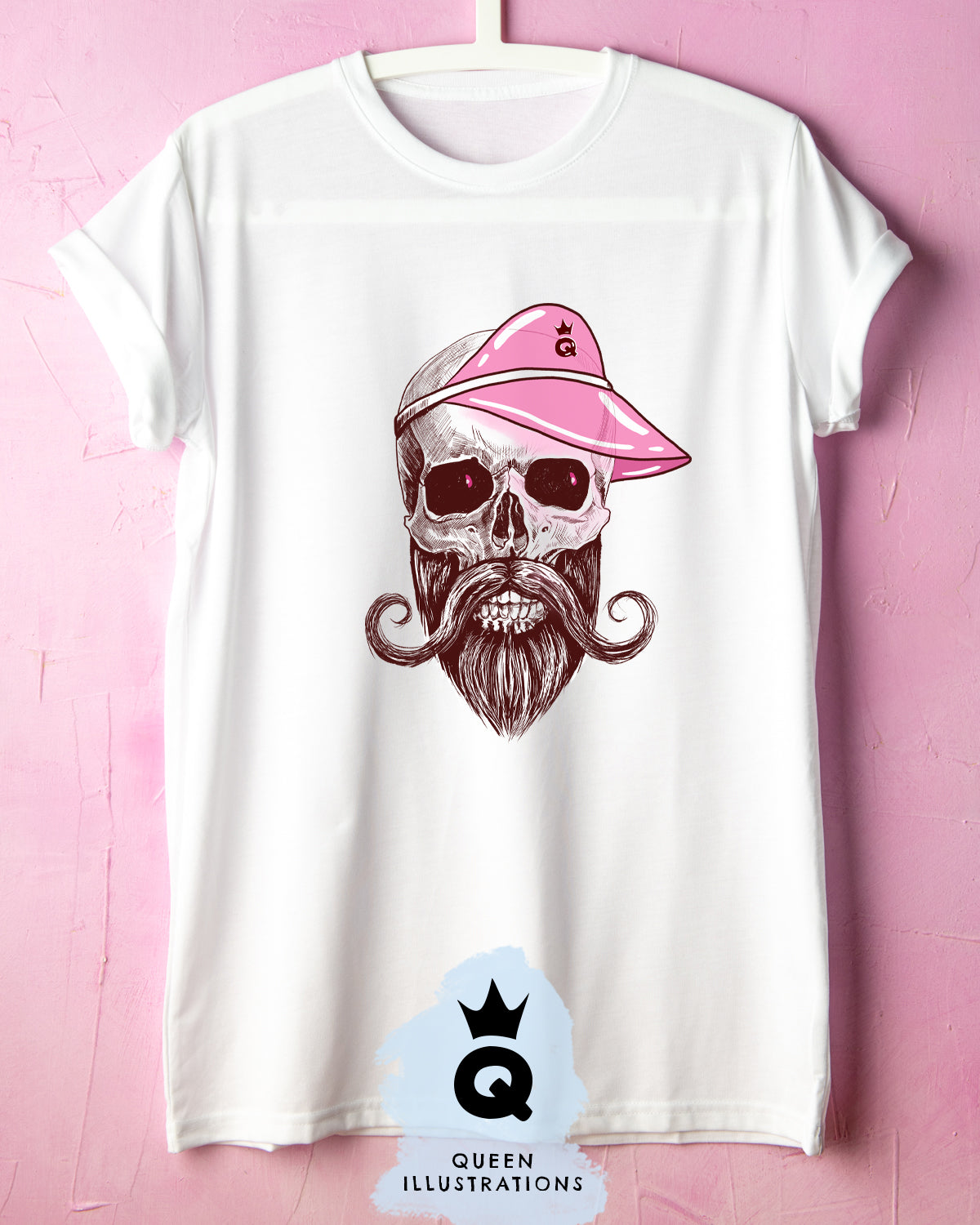 hipster skull with pink visor, fun gay T-shirt, Gay Pride outfit
