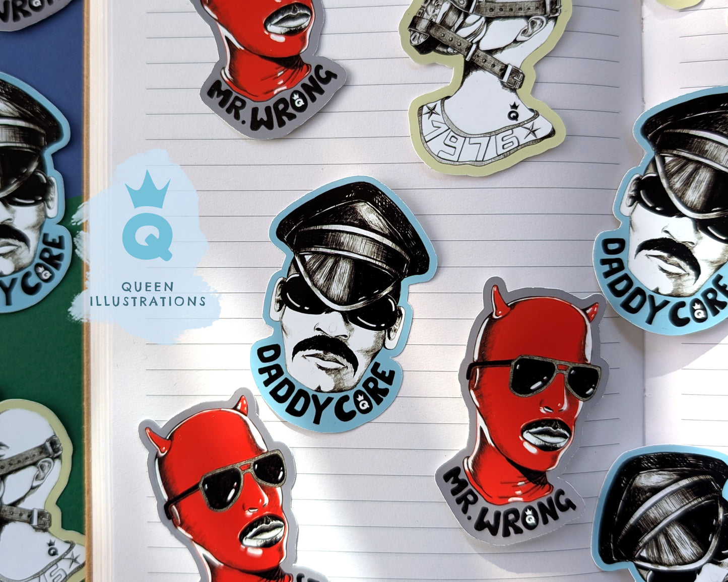 Daddy, Mr. Wrong and Sneakers sticker pack. Waterproof vinyl stickers, 6.5cm tall. Gay fun gift ideas, Gay stickers