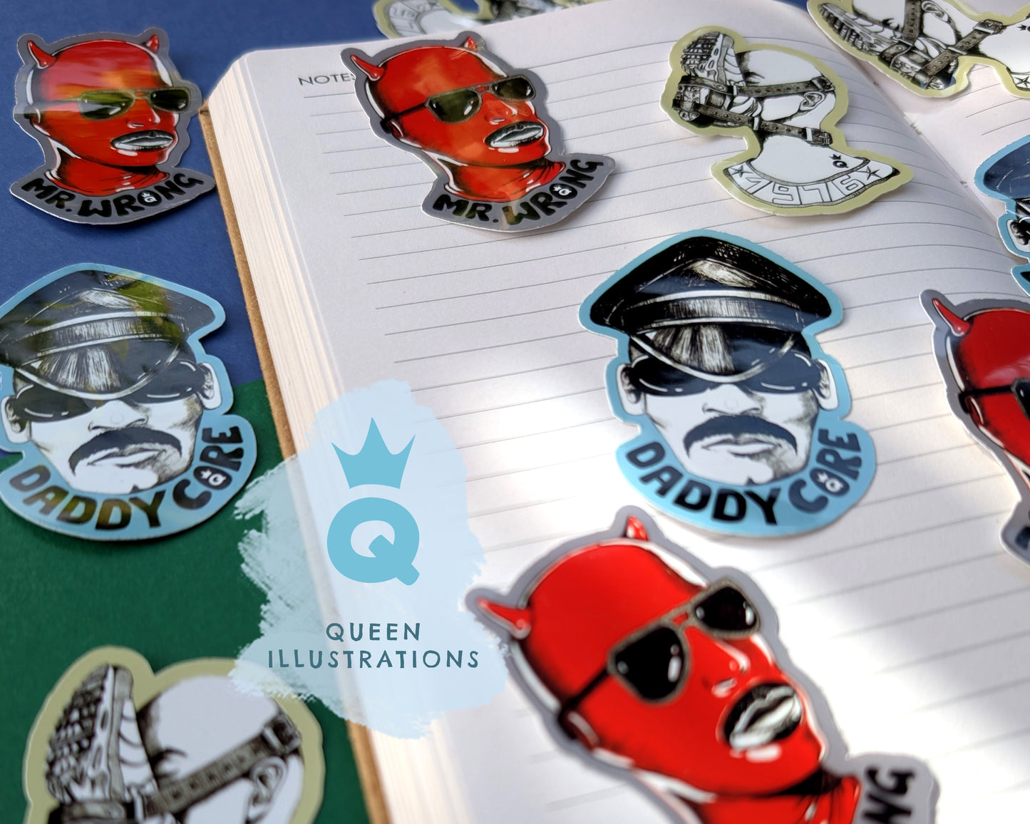 Daddy, Mr. Wrong and Sneakers sticker pack. Waterproof vinyl stickers, 6.5cm tall. Gay fun gift ideas, Gay stickers