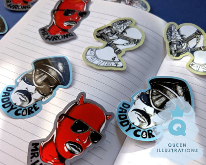 Daddy, Mr. Wrong and Sneakers sticker pack. Waterproof vinyl stickers, 6.5cm tall. Gay fun gift ideas, Gay stickers