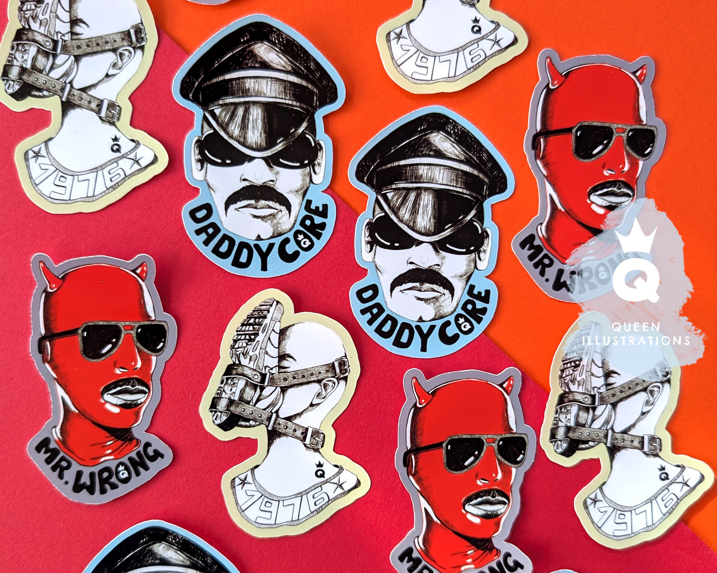 Daddy, Mr. Wrong and Sneakers sticker pack. Waterproof vinyl stickers, 6.5cm tall. Gay fun gift ideas, Gay stickers