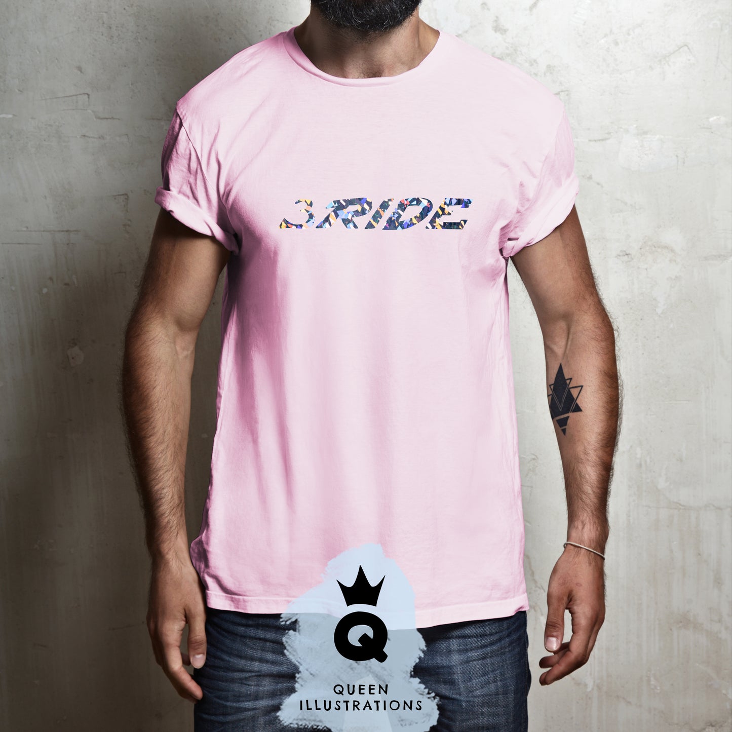 "3 RIDE" in pink, gay T-shirt