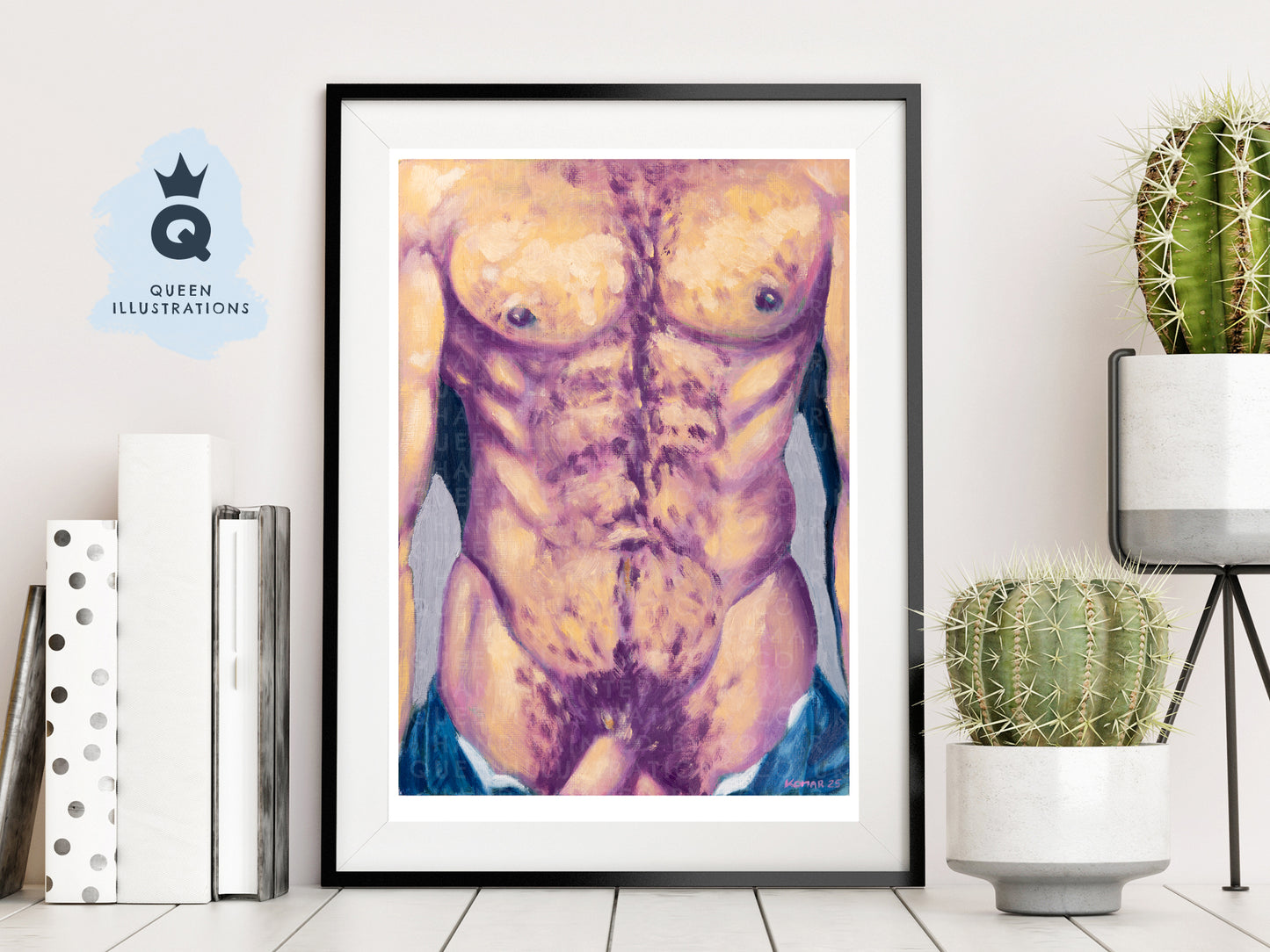 "6 PACK BOY", contemporary oil painting of a young naked man - Homoerotic Art Print