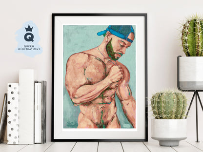 "BLUE CAP"  oil painting of naked man