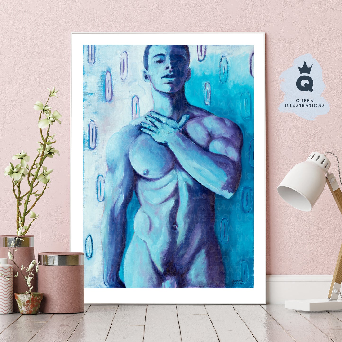 BLUE NUDE  contemporary oil painting of a young man - Homoerotic Art Print