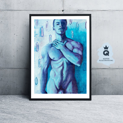 BLUE NUDE  contemporary oil painting of a young man - Homoerotic Art Print