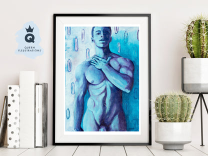 BLUE NUDE  contemporary oil painting of a young man - Homoerotic Art Print