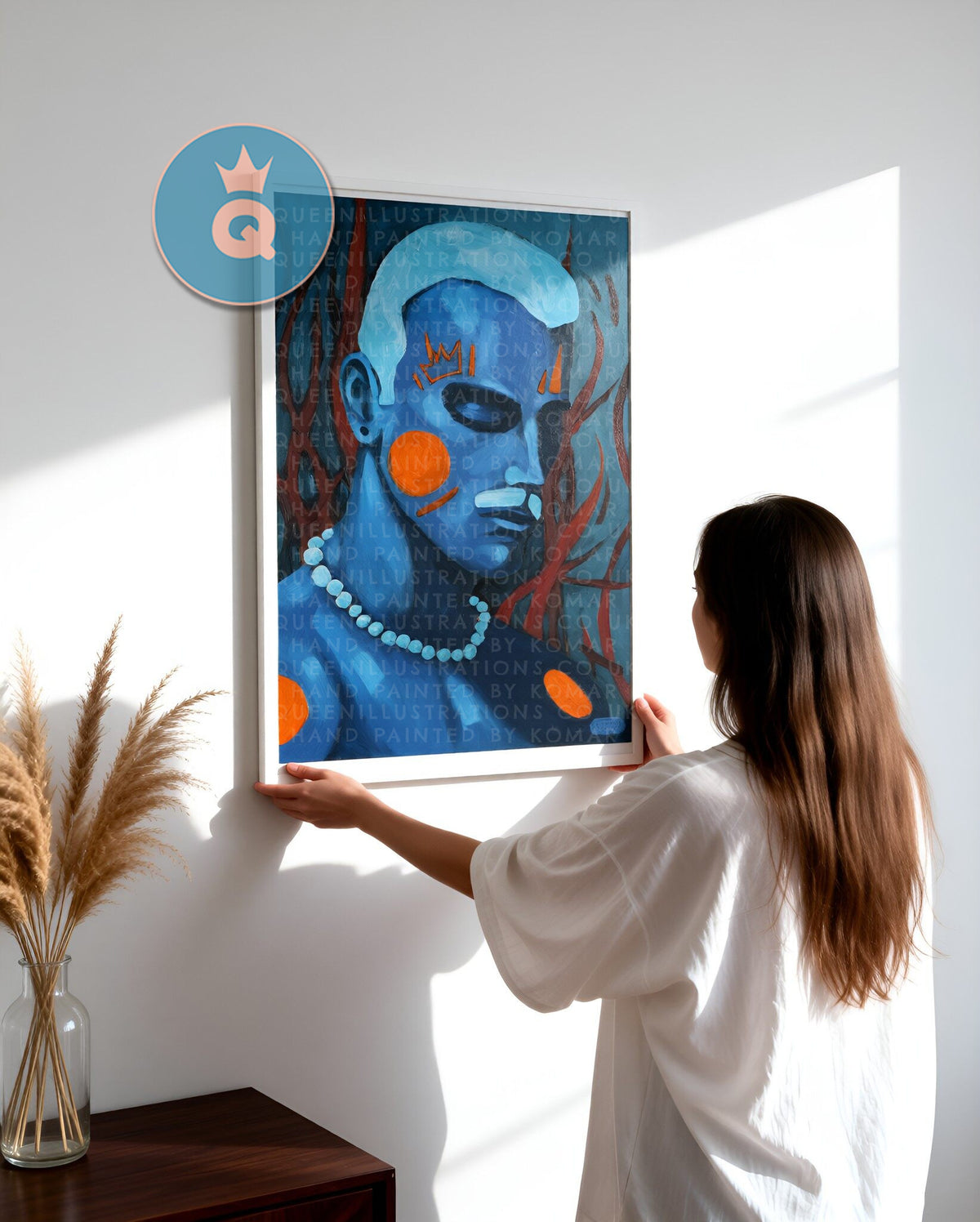 "BLUE PEARLS", oil painting, dreamy surreal portrait of a young man