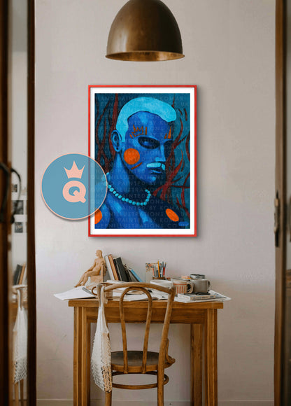 "BLUE PEARLS", oil painting, dreamy surreal portrait of a young man