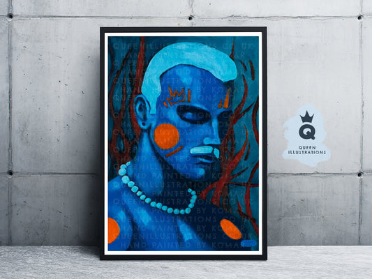 "BLUE PEARLS" Romantic, fantasy portrait of a young man wearing a blue pearl neckless.