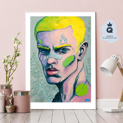Boy With Yellow Hair, oil painting, dreamy surreal portrait of a young man