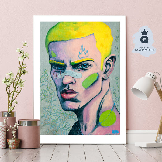 Boy With Yellow Hair, oil painting, dreamy surreal portrait of a young man