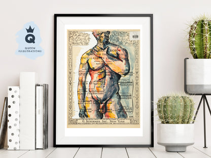 gay art, nude male body, watercolour painting, gay gift ideas,
